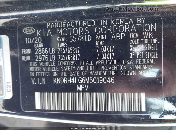 KNDRH4LG6M5019046 2021 KIA SORENTO HYBRID Черный Вид подкапотного пространства