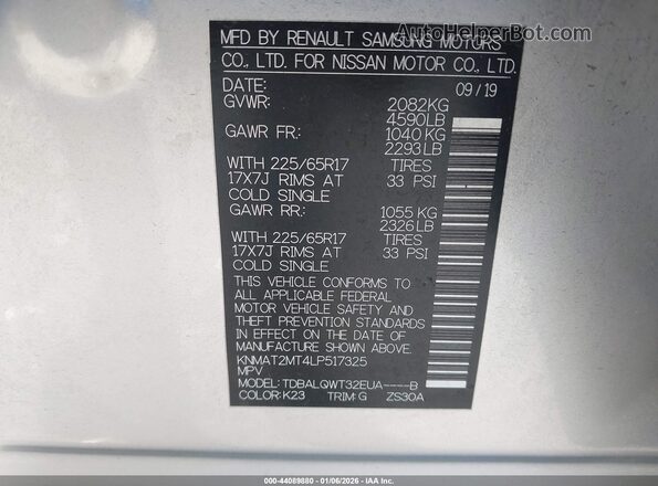 KNMAT2MT4LP517325 2020 NISSAN ROGUE Silver Вид підкапотного простору