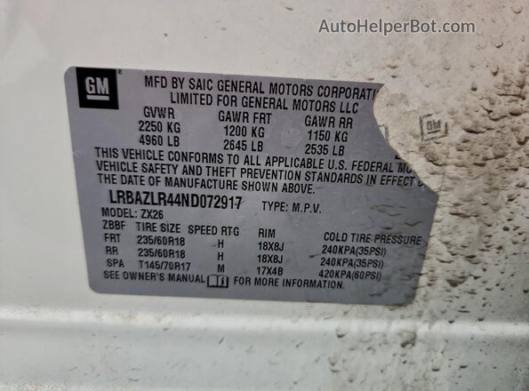 LRBAZLR44ND072917 2022 BUICK ENVISION Белый 