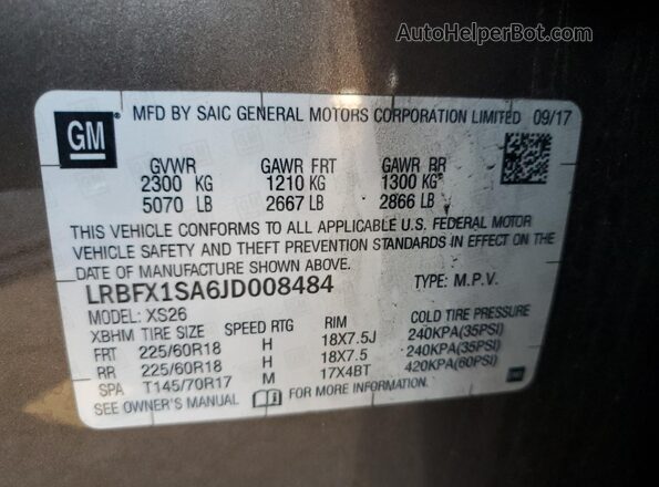 LRBFX1SA6JD008484 2018 BUICK ENVISION Gray Вид підкапотного простору