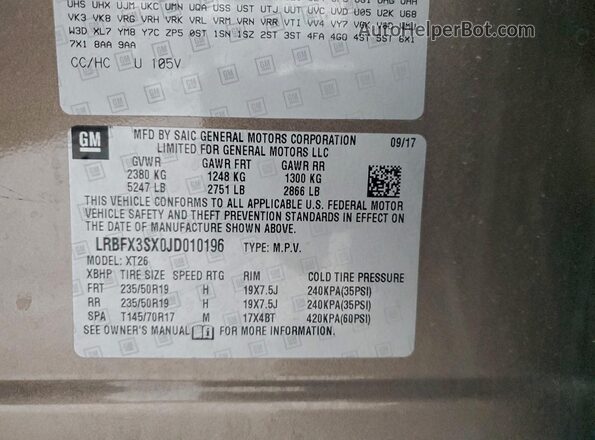 LRBFX3SX0JD010196 2018 BUICK ENVISION Brown VIN sticker view