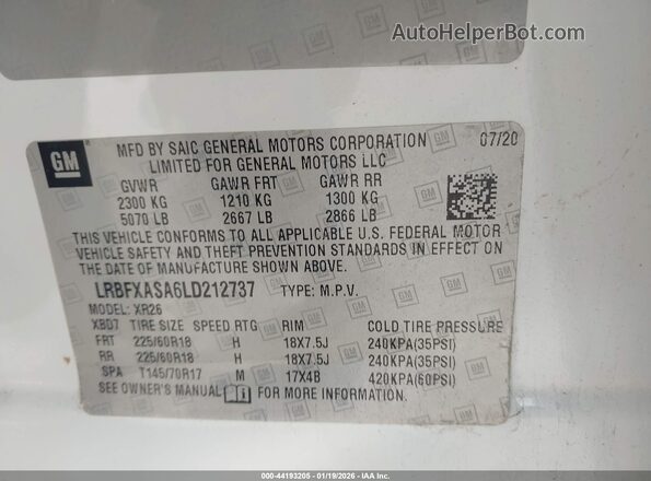 LRBFXASA6LD212737 2020 BUICK ENVISION Белый Вид подкапотного пространства