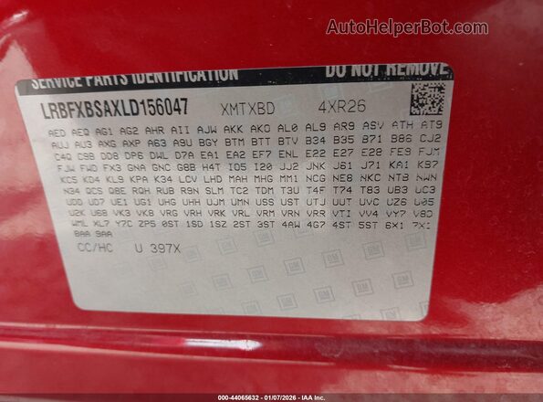 LRBFXBSAXLD156047 2020 BUICK ENVISION Red Vista del compartimento del motor
