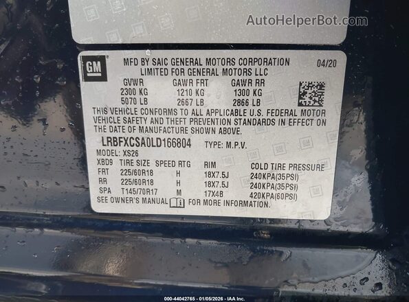 LRBFXCSA0LD166804 2020 BUICK ENVISION Dark Blue Vista del compartimento del motor