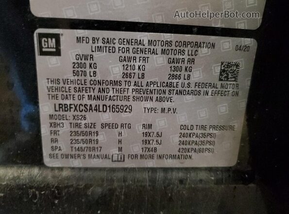 LRBFXCSA4LD165929 2020 BUICK ENVISION Black VIN sticker view