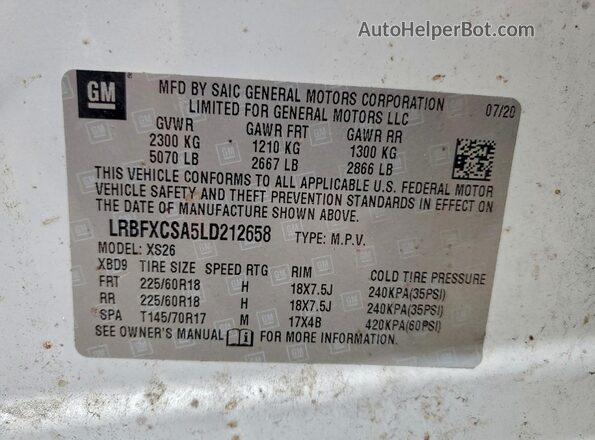 LRBFXCSA5LD212658 2020 BUICK ENVISION Белый Вид подкапотного пространства
