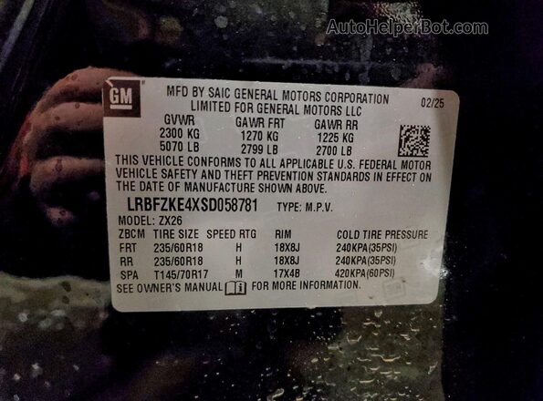 LRBFZKE4XSD058781 2025 BUICK ENVISION Black Widok naklejki z numerem VIN