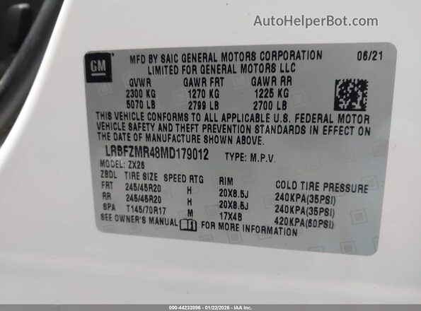 LRBFZMR48MD179012 2021 BUICK ENVISION White Вид підкапотного простору