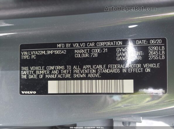 LVYA22ML9MP196542 2021 VOLVO S90 Gray Vista del compartimento del motor