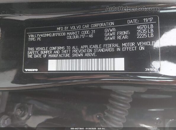 LYV402HM2JB178338 2018 VOLVO S60 INSCRIPTION Black Вид підкапотного простору