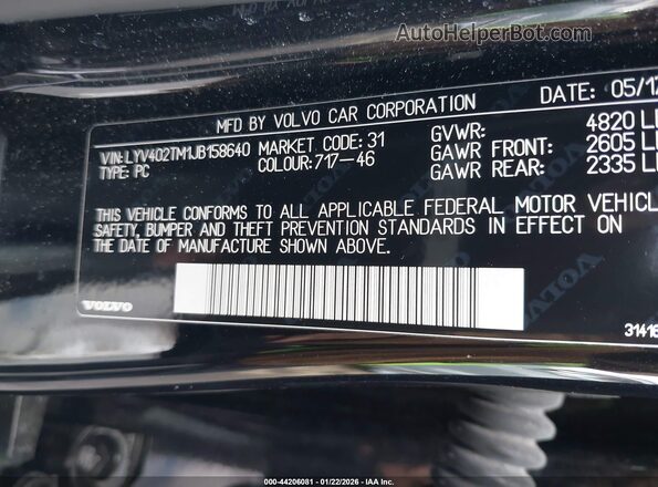 LYV402TM1JB158640 2018 VOLVO S60 INSCRIPTION Black ძრავის განყოფილების ხედი