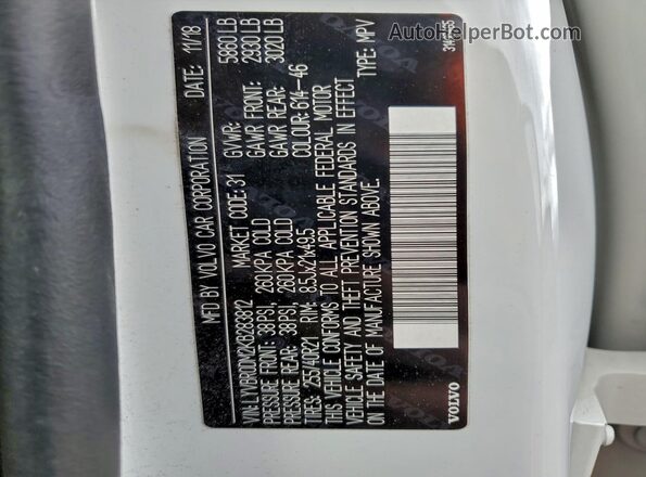 LYVBR0DM2KB283812 2019 VOLVO XC60 White Вид підкапотного простору
