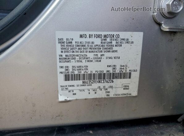 MAJ3S2FE4KC276226 2019 FORD ECOSPORT Silver 