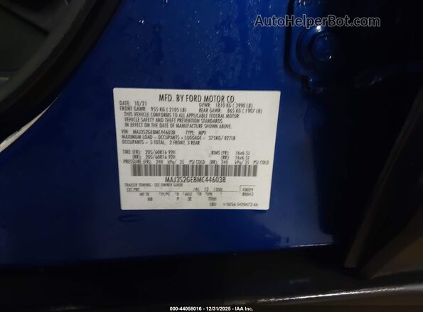 MAJ3S2GE8MC446038 2021 FORD ECOSPORT Blue ძრავის განყოფილების ხედი