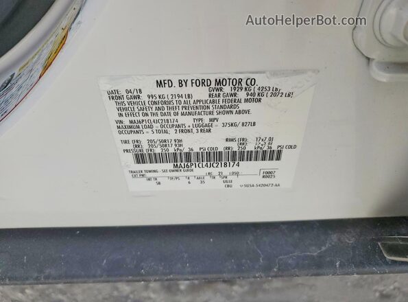 MAJ6P1CL4JC218174 2018 FORD ECOSPORT White 