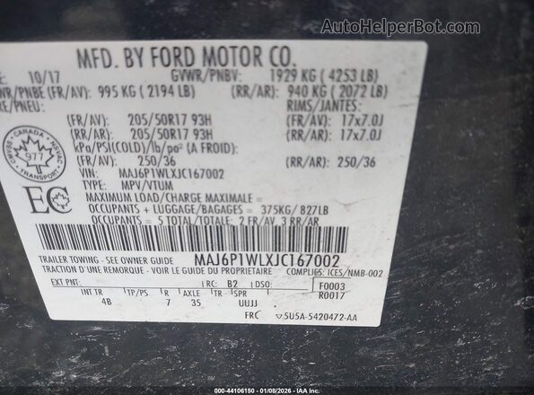 MAJ6P1WLXJC167002 2018 FORD ECOSPORT Black 