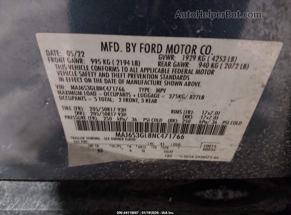 MAJ6S3GL8NC471766 2022 FORD ECOSPORT Blue Engine compartment view