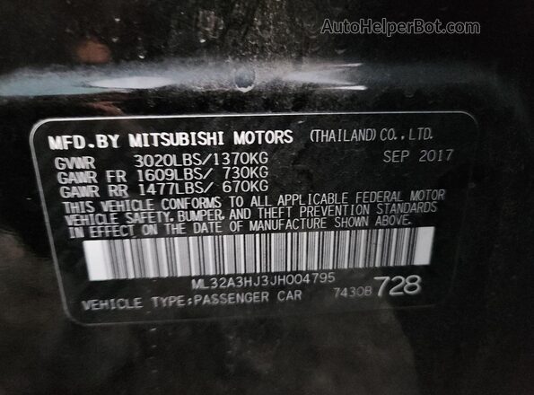 ML32A3HJ3JH004795 2018 MITSUBISHI MIRAGE Black 