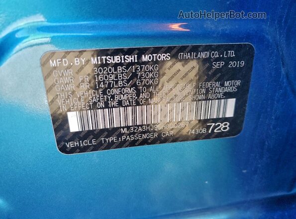 ML32A3HJ9LH000267 2020 MITSUBISHI MIRAGE Blue Vista del compartimento del motor