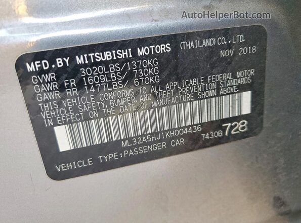 ML32A5HJ1KH004436 2019 MITSUBISHI MIRAGE Серебряный Вид подкапотного пространства