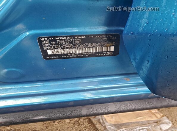ML32AUHJ3NH008437 2022 MITSUBISHI MIRAGE Blue VIN կոդի պիտակի տեսք