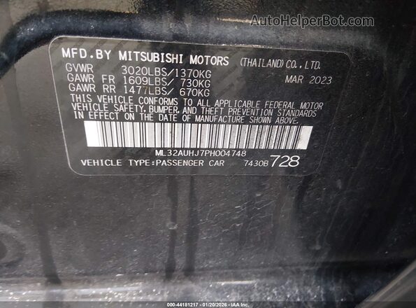 ML32AUHJ7PH004748 2023 MITSUBISHI MIRAGE Black Vista del compartimento del motor