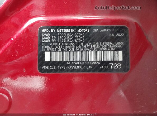 ML32AUHJXNH008824 2022 MITSUBISHI MIRAGE Red ძრავის განყოფილების ხედი