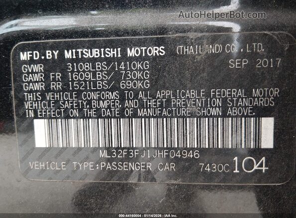 ML32F3FJ1JHF04946 2018 MITSUBISHI MIRAGE G4 Black 
