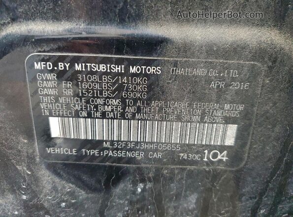 ML32F3FJ3HHF05655 2017 MITSUBISHI MIRAGE Black 
