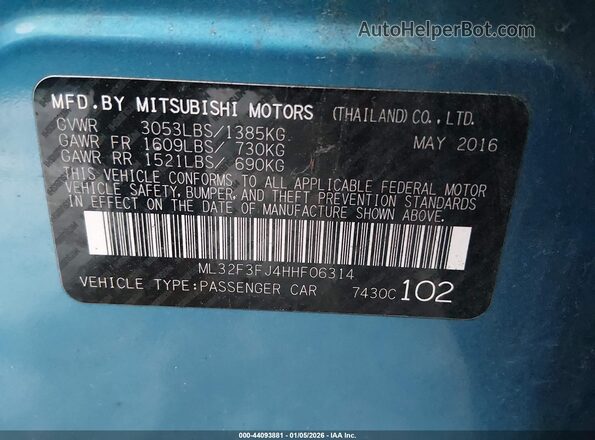 ML32F3FJ4HHF06314 2017 MITSUBISHI MIRAGE G4 Синий Вид подкапотного пространства