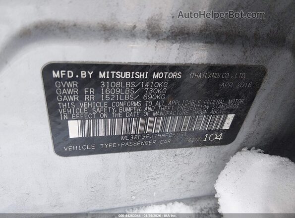 ML32F3FJ7HHF05951 2017 MITSUBISHI MIRAGE G4 Серебряный 