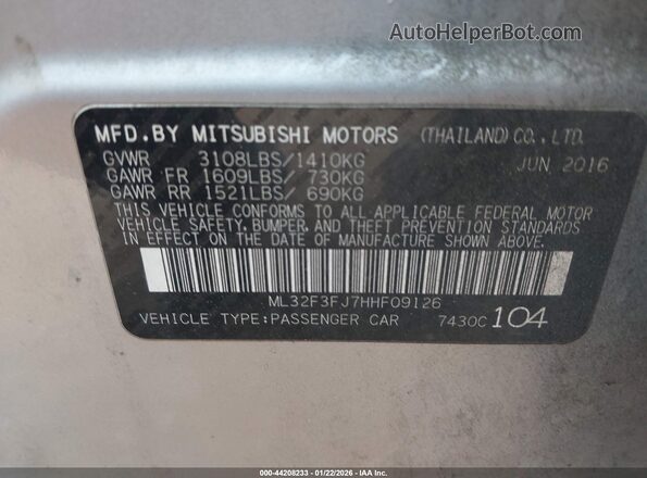 ML32F3FJ7HHF09126 2017 MITSUBISHI MIRAGE G4 Silver Widok komory silnika