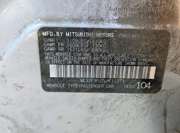 ML32F3FJ7LHF11273 2020 MITSUBISHI MIRAGE Серебряный Вид подкапотного пространства