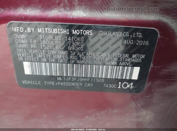 ML32F3FJ9HHF11928 2017 MITSUBISHI MIRAGE G4 Maroon 