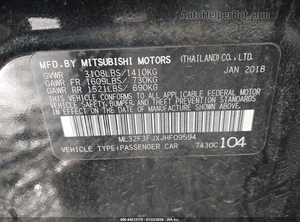 ML32F3FJXJHF09594 2018 MITSUBISHI MIRAGE G4 Black 