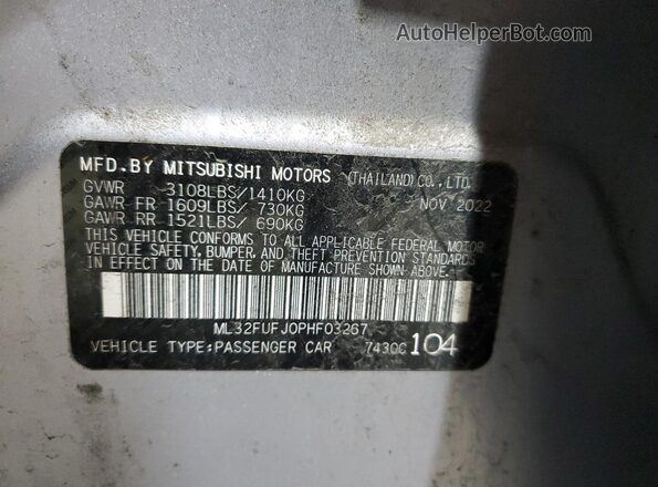 ML32FUFJ0PHF03267 2023 MITSUBISHI MIRAGE Silver Вид підкапотного простору