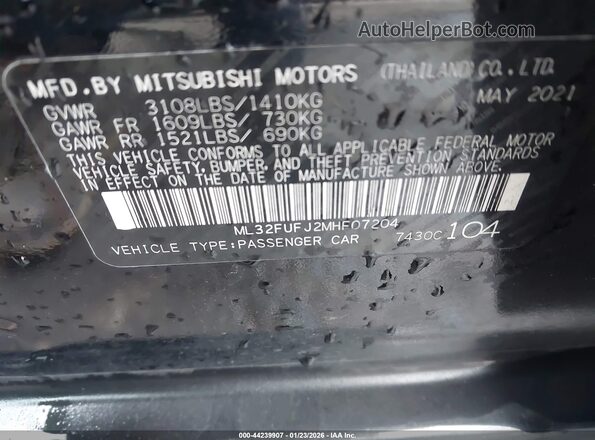 ML32FUFJ2MHF07204 2021 MITSUBISHI MIRAGE G4 Black Widok komory silnika
