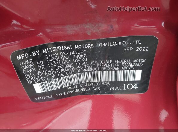 ML32FUFJ2PHF01505 2023 MITSUBISHI MIRAGE G4 Red Vista del compartimento del motor