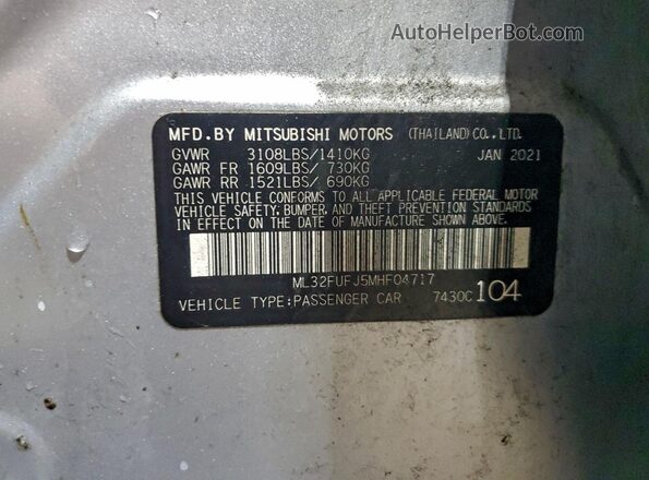 ML32FUFJ5MHF04717 2021 MITSUBISHI MIRAGE Silver 