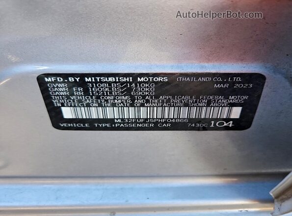 ML32FUFJ5PHF04866 2023 MITSUBISHI MIRAGE Silver Widok naklejki z numerem VIN
