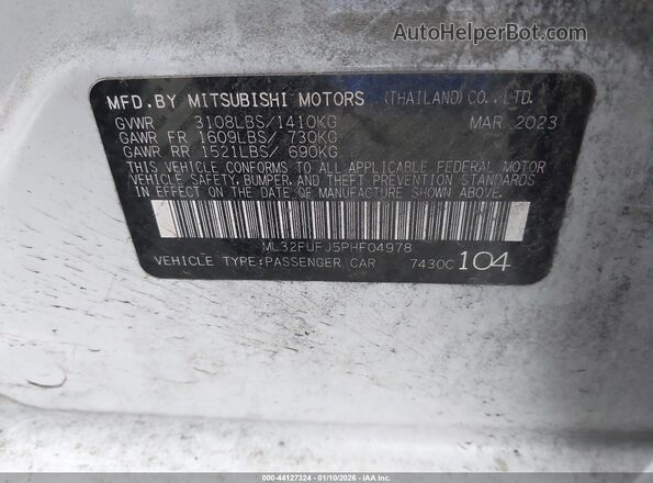 ML32FUFJ5PHF04978 2023 MITSUBISHI MIRAGE G4 White Vista del compartimento del motor