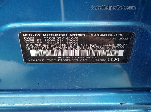 ML32FUFJ7NHF09080 2022 MITSUBISHI MIRAGE Blue ძრავის განყოფილების ხედი