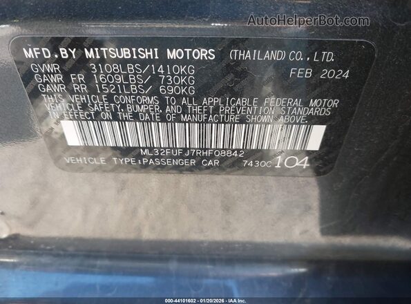 ML32FUFJ7RHF08842 2024 MITSUBISHI MIRAGE G4 Gray 