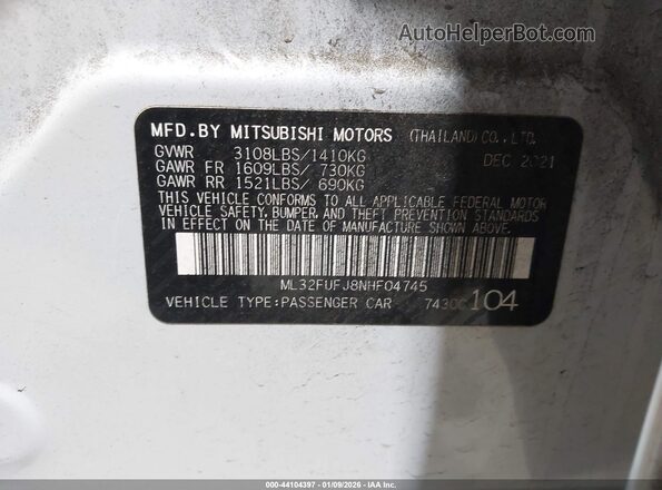 ML32FUFJ8NHF04745 2022 MITSUBISHI MIRAGE G4 Silver ძრავის განყოფილების ხედი