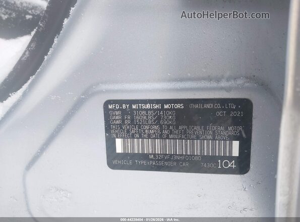 ML32FVFJ3NHF01080 2022 MITSUBISHI MIRAGE G4 Silver Вид підкапотного простору