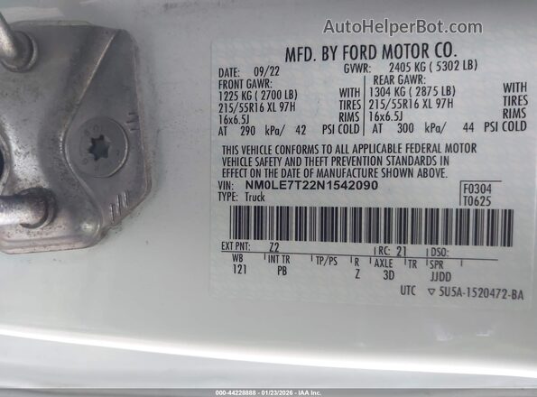 NM0LE7T22N1542090 2022 FORD TRANSIT CONNECT White Engine compartment view