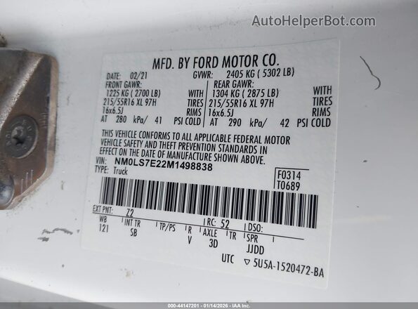 NM0LS7E22M1498838 2021 FORD TRANSIT CONNECT White Вид підкапотного простору