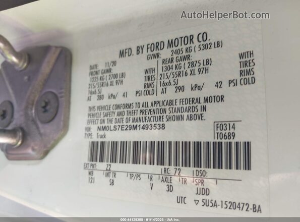 NM0LS7E29M1493538 2021 FORD TRANSIT CONNECT White 