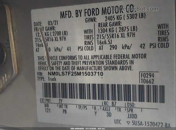NM0LS7F25M1503710 2021 FORD TRANSIT CONNECT Silver ძრავის განყოფილების ხედი