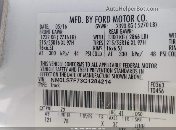 NM0LS7F73G1284214 2016 FORD TRANSIT CONNECT White Вид підкапотного простору